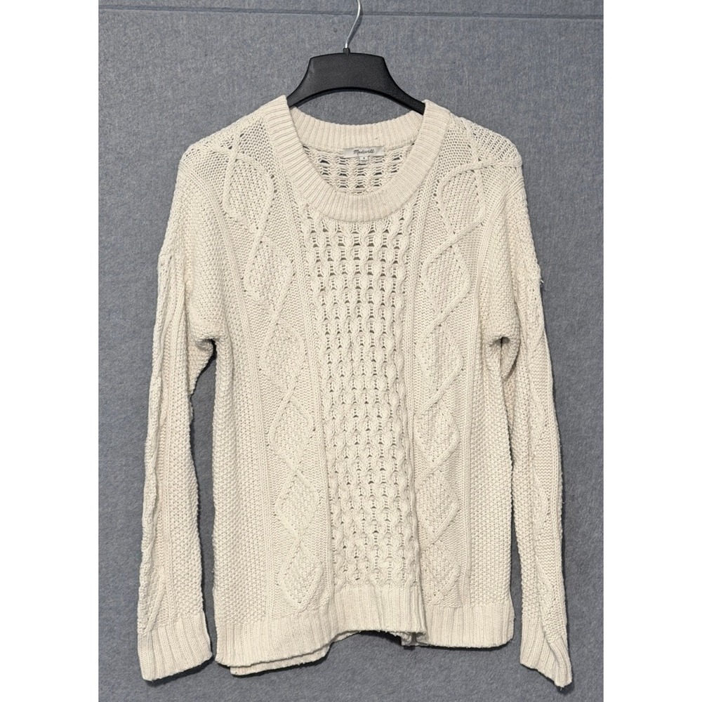 Madewell Cream Layering Transitional Cable Knit Pointelle Sweater M Crewneck